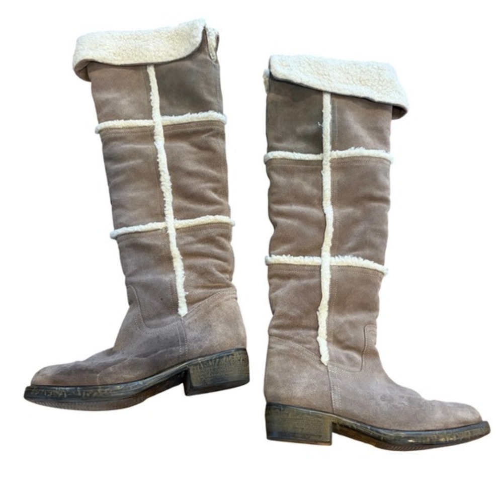Lavorazione Artigianale Y2K Hippie‎ Shearling Suede Knee High Boots Boho Western